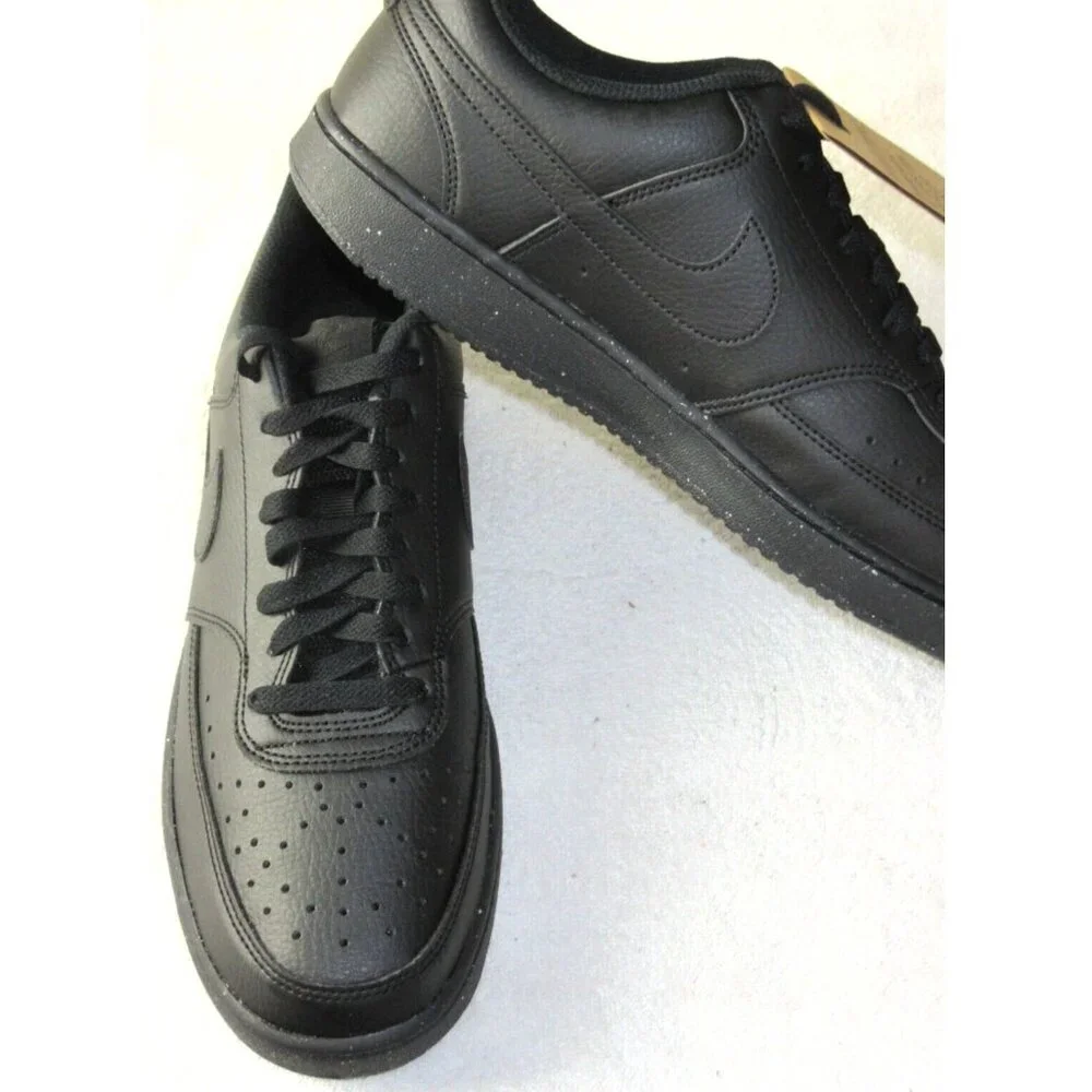 Nike Men's Court Vision Lo Next Nature Leather Shoes Triple Black Sizes NIB - Picture 4 of 5